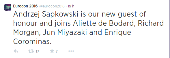 alt="Andrzej Sapkowski, Eurocon 2016, invitado, Bcon 2016"